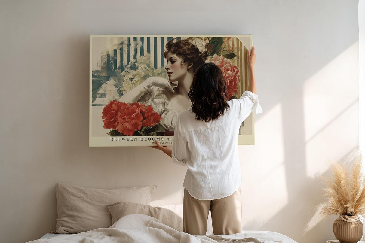 Paul Sinus Wandbild 120x80cm Elegantes Frauenportrait Blumen Kunst Retro Stil mit floraler Komposition