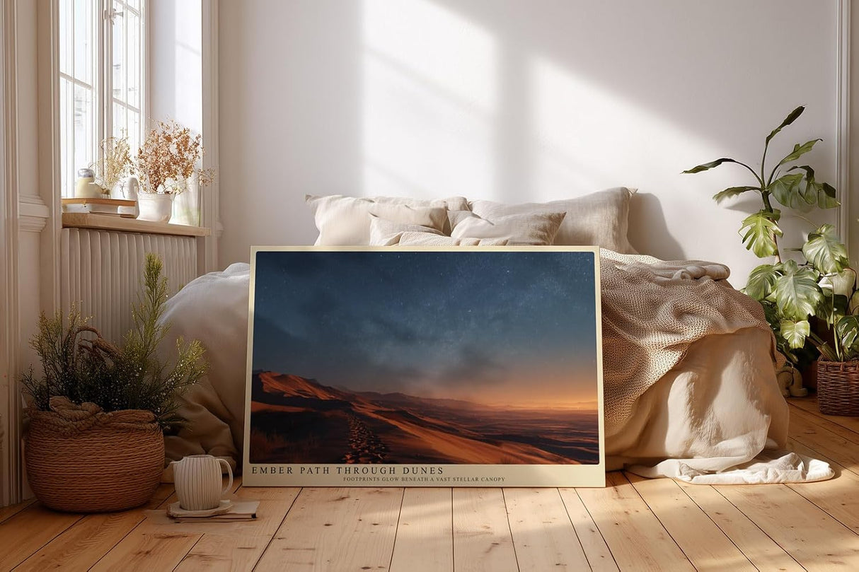 Paul Sinus Wandbild 120x80cm Ember Path through Dunes Wuestenlandschaft bei Nacht mit Sternenhimmel Natur Kunst fuer Wohnzimmer Schlafzimmer und Büro