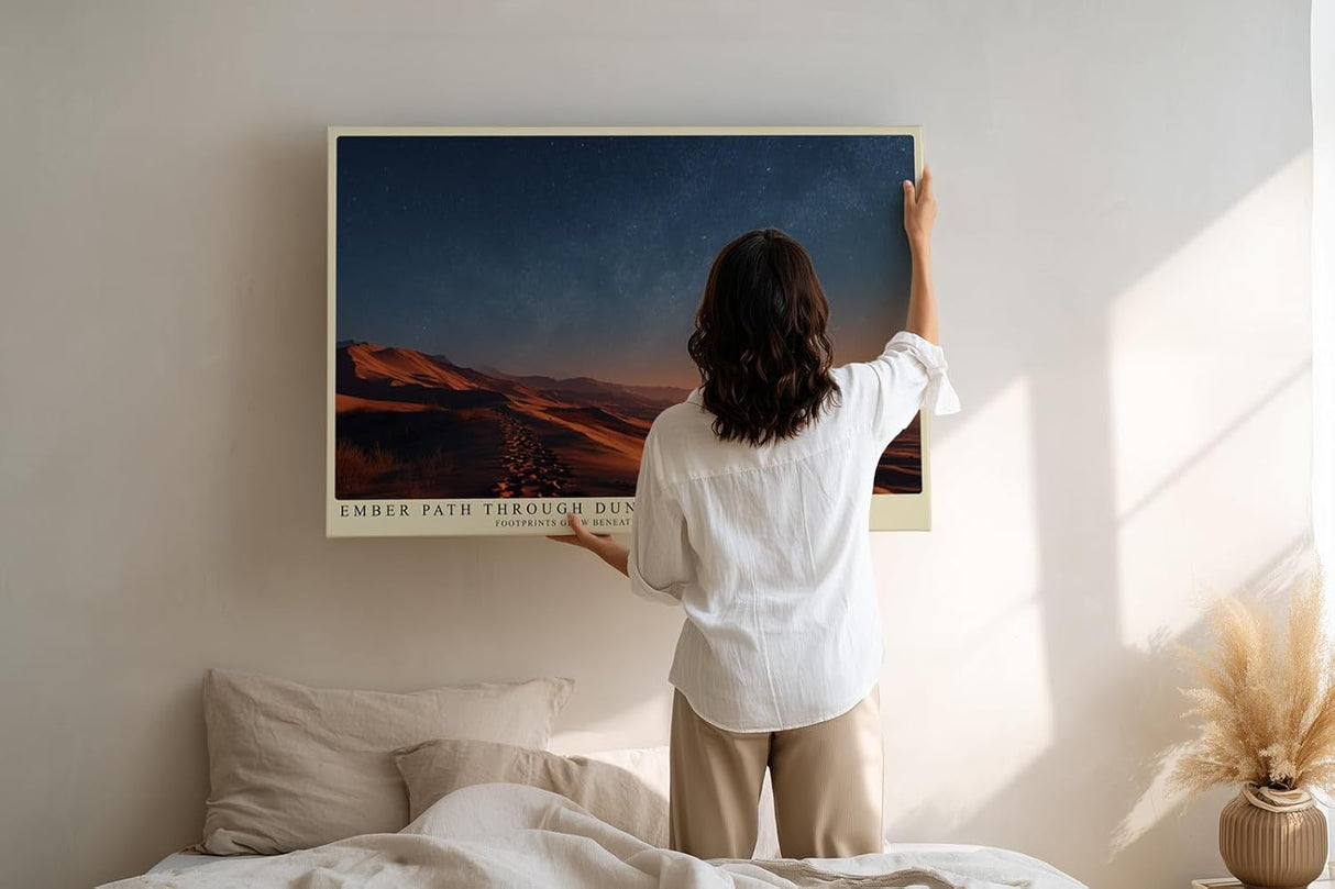 Paul Sinus Wandbild 120x80cm Ember Path through Dunes Wuestenlandschaft bei Nacht mit Sternenhimmel Natur Kunst fuer Wohnzimmer Schlafzimmer und Büro
