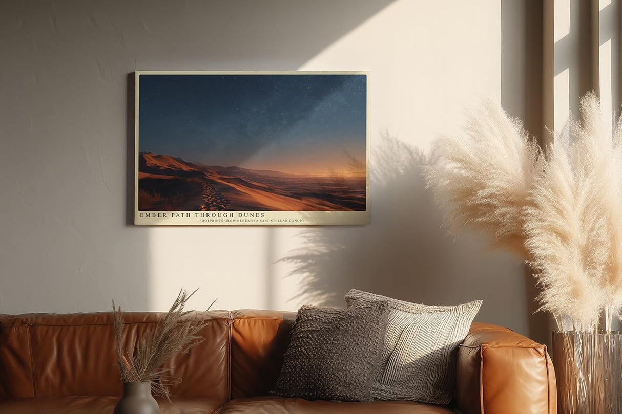 Paul Sinus Wandbild 120x80cm Ember Path through Dunes Wuestenlandschaft bei Nacht mit Sternenhimmel Natur Kunst fuer Wohnzimmer Schlafzimmer und Büro