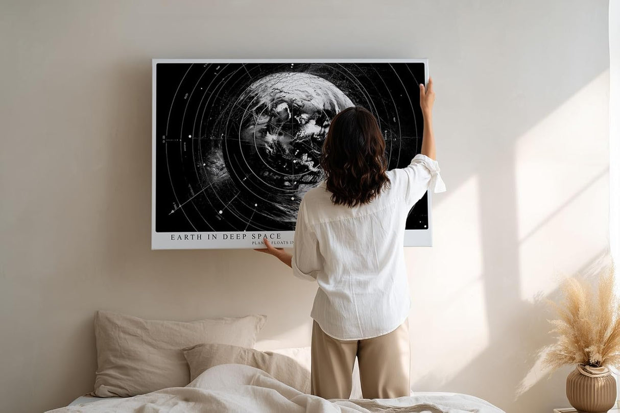 Paul Sinus Wandbild 120x80cm Erde Planet Weltall moderne Raumfahrt Kunst schwarz weiss Kunstdruck stilvolle Wanddekoration fuer Wohnzimmer Büro