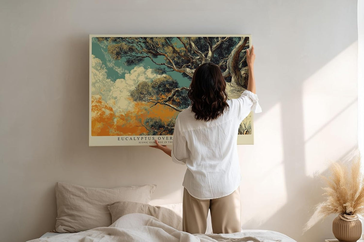 Paul Sinus Wandbild 120x80cm Eukalyptus Baum unter australischem Himmel Atmosphaerische Naturkunst mit warmen Outback Farben