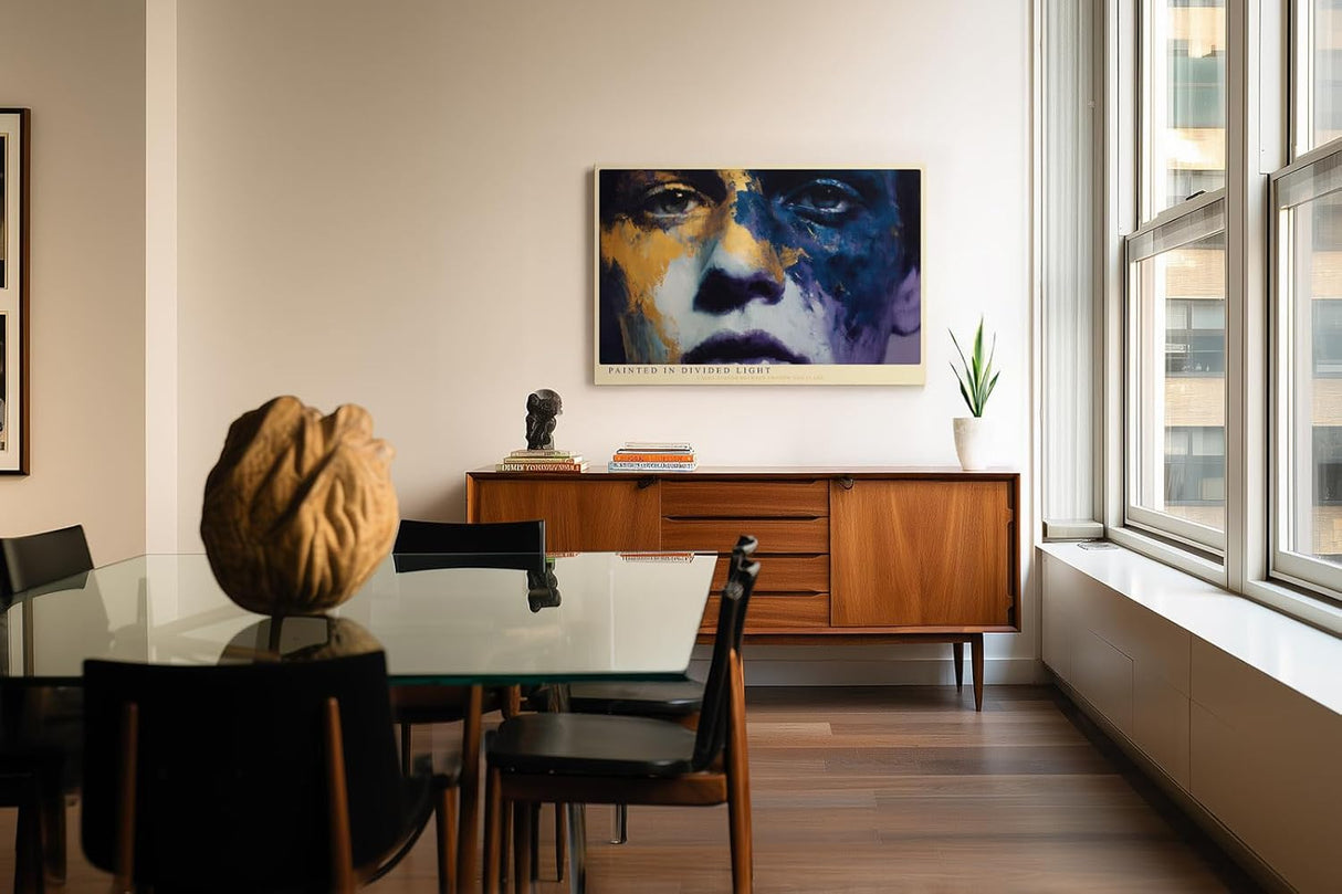 Paul Sinus Wandbild 120x80cm Expressives Frauenportrait in Blau Gold Moderne Kunst mit intensiver Farbstruktur