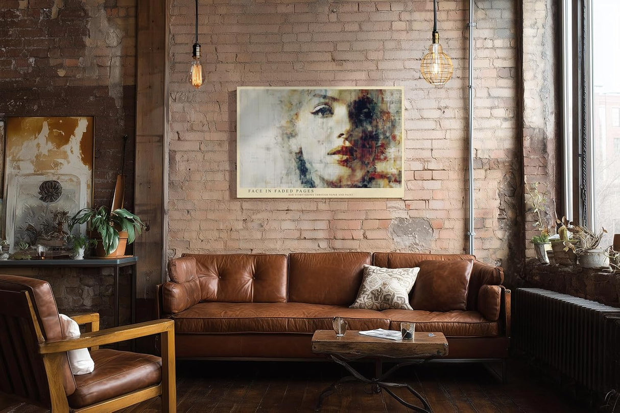 Paul Sinus Wandbild 120x80cm Face in Faded Pages Künstlerisches Frauenportrait Collage Kunst Modernes Wandbild 120x80cm fuer Wohnzimmer Schlafzimmer und Büro
