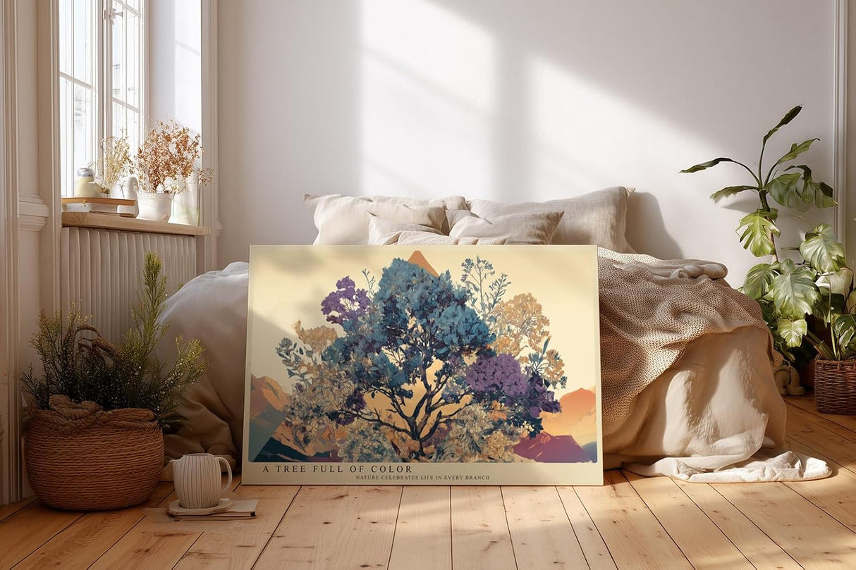 Paul Sinus Wandbild 120x80cm farbenreicher Baum Landschaft moderne Naturillustration buntes Kunstbild stilvolle Wanddekoration fuer Wohnzimmer Büro