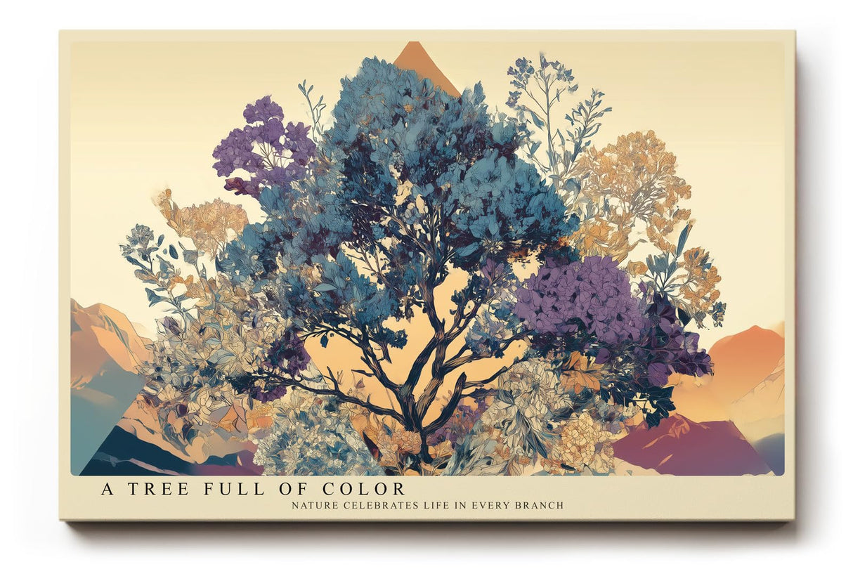 Paul Sinus Wandbild 120x80cm farbenreicher Baum Landschaft moderne Naturillustration buntes Kunstbild stilvolle Wanddekoration fuer Wohnzimmer Büro