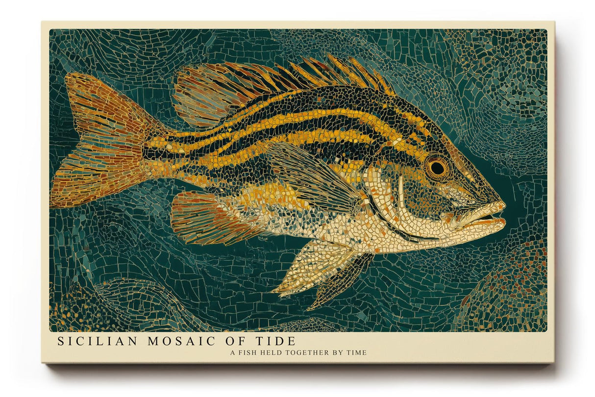 Paul Sinus Wandbild 120x80cm Fisch Mosaik Mediterrane Kunstmotiv Dekorative Meeres Illustration im Mosaik Stil