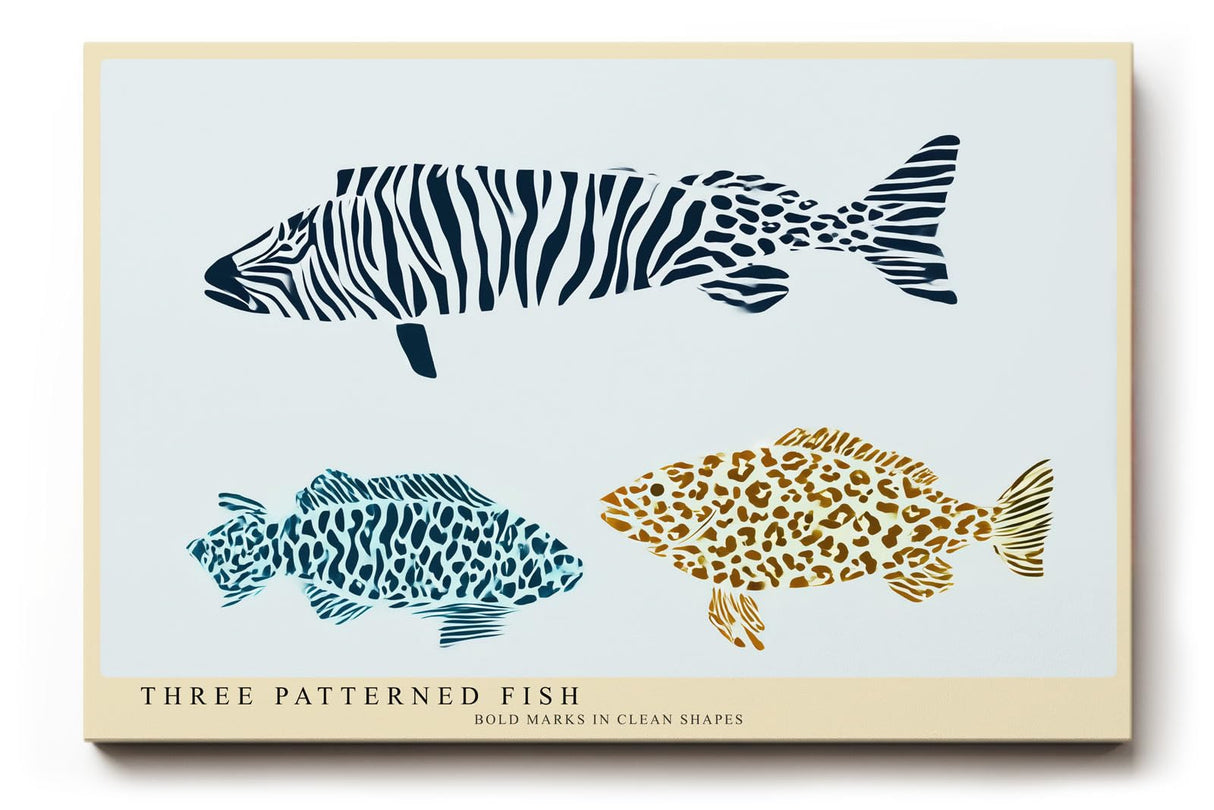 Paul Sinus Wandbild 120x80cm Fische grafische Illustration modern maritimes Design Muster Kunstdruck stilvolle Wanddekoration fuer Wohnzimmer Bad Kueche Flur