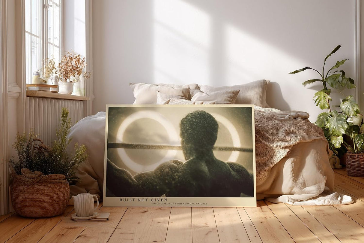 Paul Sinus Wandbild 120x80cm Fitness Motivation Athlet Krafttraining dramatische Sport Fotokunst warmes Licht moderner Kunstdruck Wanddekoration für Wohnzimmer Fitnessraum Büro