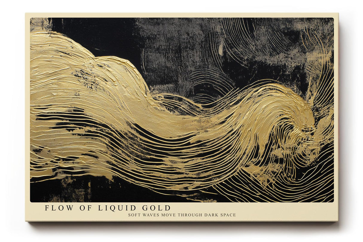 Paul Sinus Wandbild 120x80cm Fließendes Gold in Bewegung – Abstrakte Kunst mit eleganten Linien auf dunklem Hintergrund