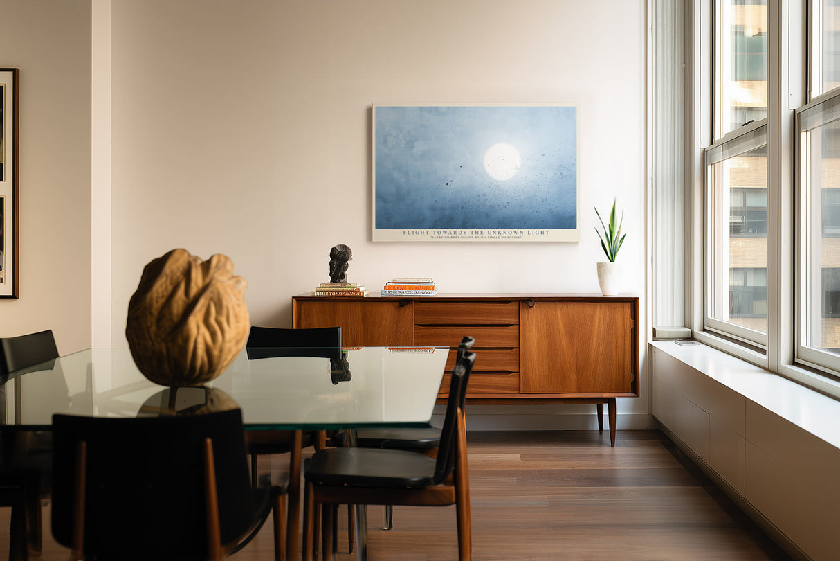 Paul Sinus Wandbild Flight Towards the Unknown Light Minimalist Journey in Blue Atmosphere