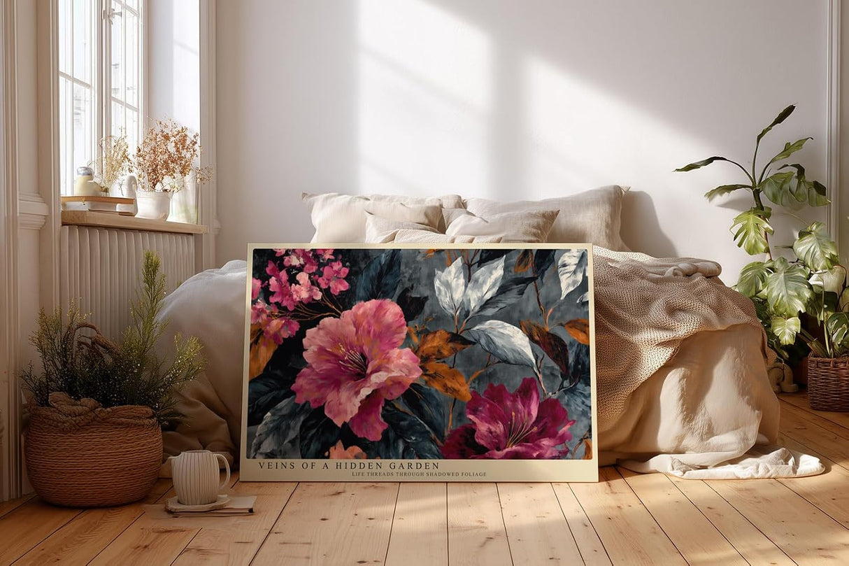Paul Sinus Wandbild 120x80cm Florale Kunst Blumen in dunklem Garten Stilvolle Naturkomposition