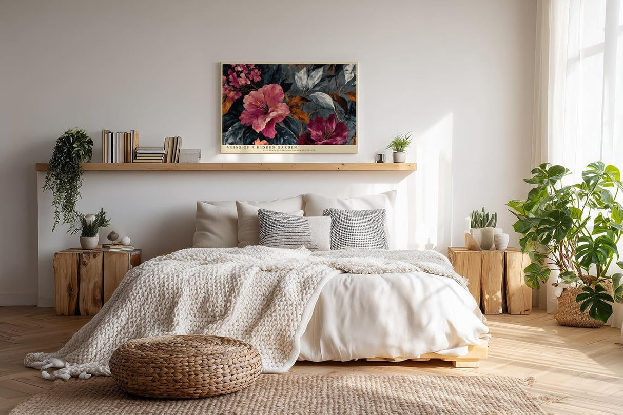 Paul Sinus Wandbild 120x80cm Florale Kunst Blumen in dunklem Garten Stilvolle Naturkomposition