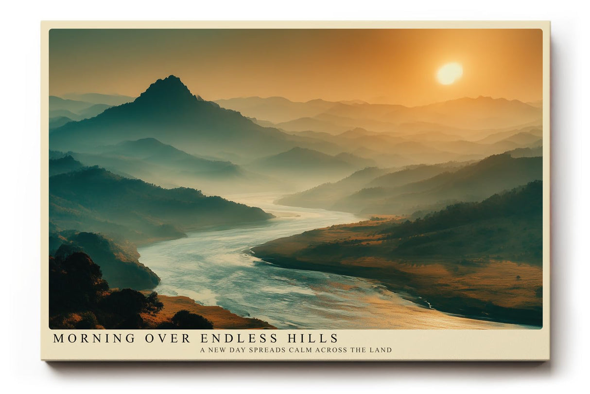 Paul Sinus Wandbild 120x80cm Flusslandschaft bei Sonnenaufgang weite Berge ruhige Natur Landschaft moderne Wanddekoration fuer Wohnzimmer Büro