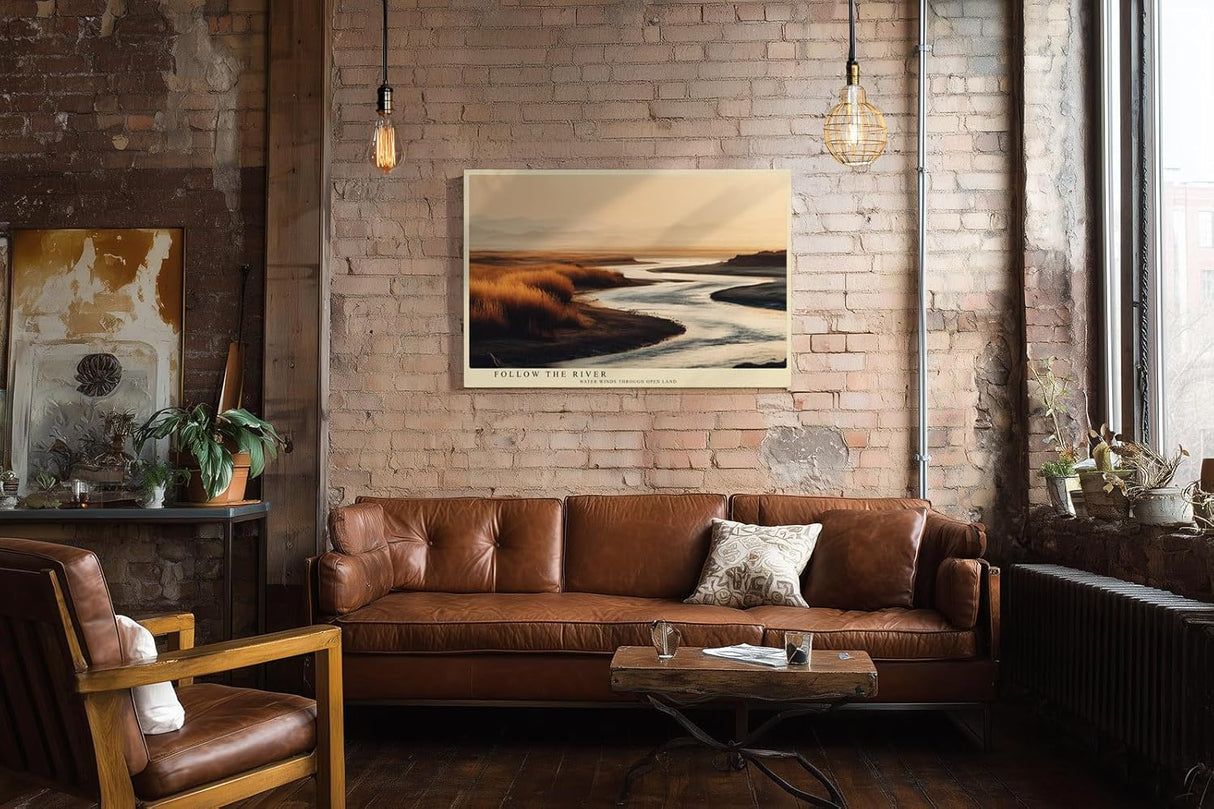 Paul Sinus Wandbild 120x80cm Flusslandschaft Natur Fotografie ruhige Landschaft mit Wasserlauf warme Abendfarben stilvolle Wanddekoration fuer Wohnzimmer Büro