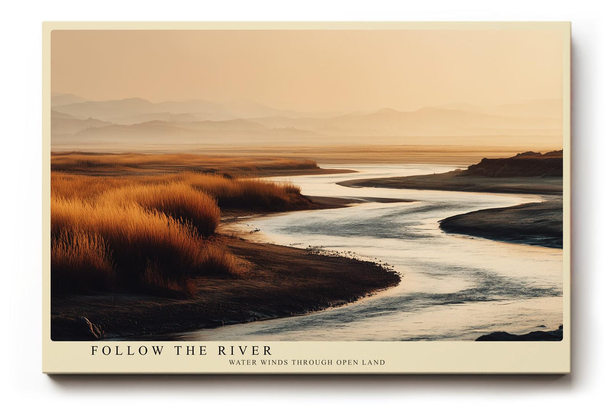 Paul Sinus Wandbild 120x80cm Flusslandschaft Natur Fotografie ruhige Landschaft mit Wasserlauf warme Abendfarben stilvolle Wanddekoration fuer Wohnzimmer Büro