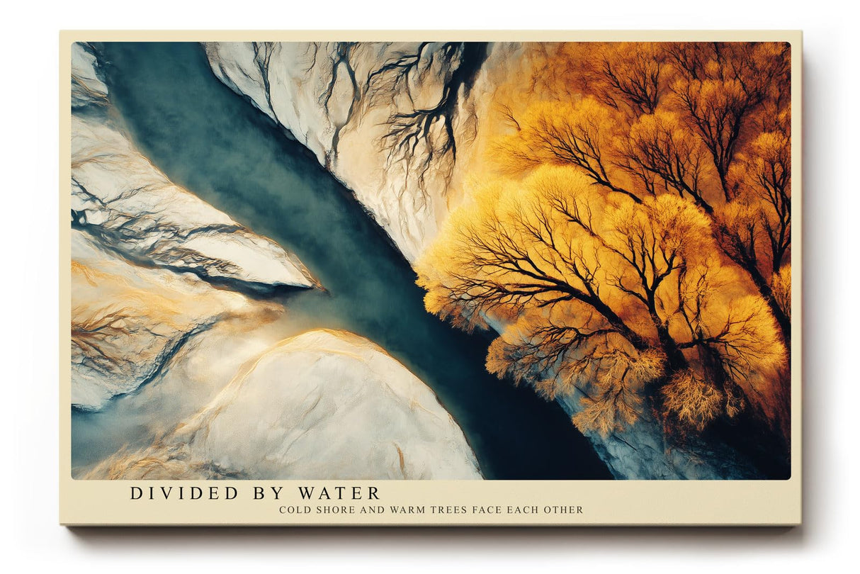Paul Sinus Wandbild 120x80cm Flusslandschaft Vogelperspektive Natur Kunst blau gold Kunstdruck grosses Wandbild 120x80cm elegante Wanddekoration fuer Wohnzimmer Büro