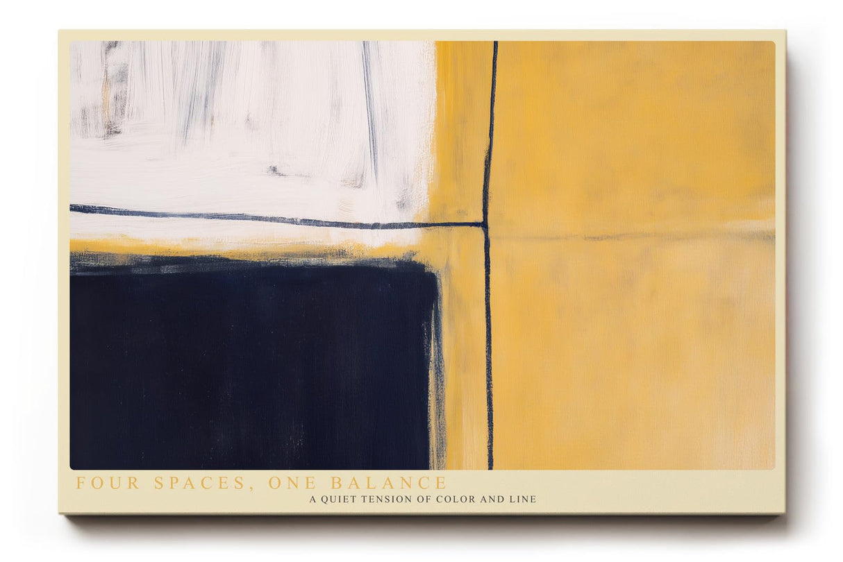 Paul Sinus Wandbild 120x80cm Four Spaces One Balance Abstrakte Geometrische Kunst in Blau Gelb und Weiss Modernes Design Wandbild 120x80cm