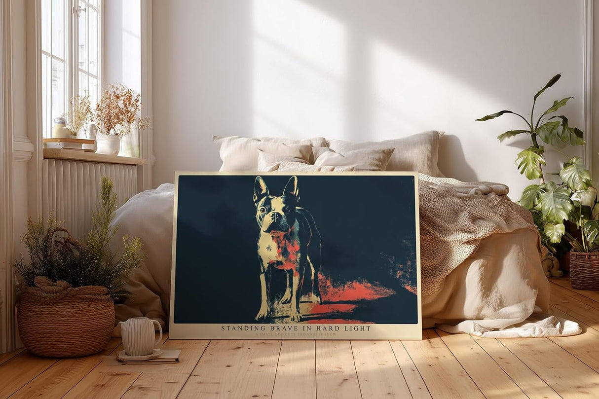 Paul Sinus Wandbild 120x80cm Französische Bulldogge im Licht moderne Hundekunst in dunklen Farben stilvolle Tier Wanddekoration