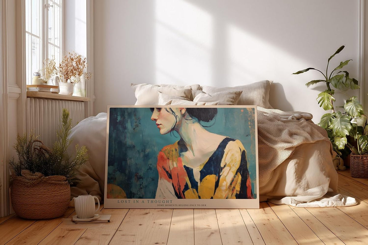 Paul Sinus Wandbild 120x80cm Frau Portrait moderne expressionistische Malerei elegante Farben kuenstlerisches Portrait Kunstbild stilvolle Wanddekoration fuer Wohnzimmer Büro