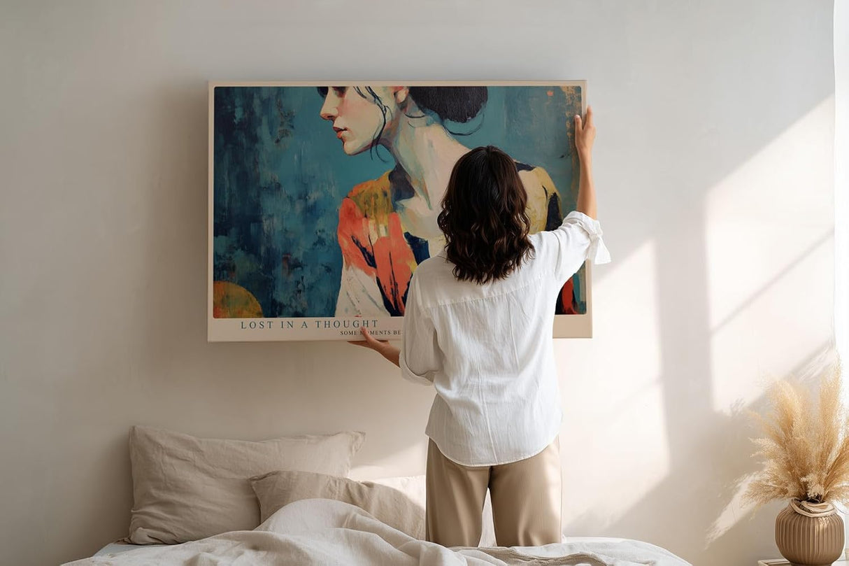 Paul Sinus Wandbild 120x80cm Frau Portrait moderne expressionistische Malerei elegante Farben kuenstlerisches Portrait Kunstbild stilvolle Wanddekoration fuer Wohnzimmer Büro