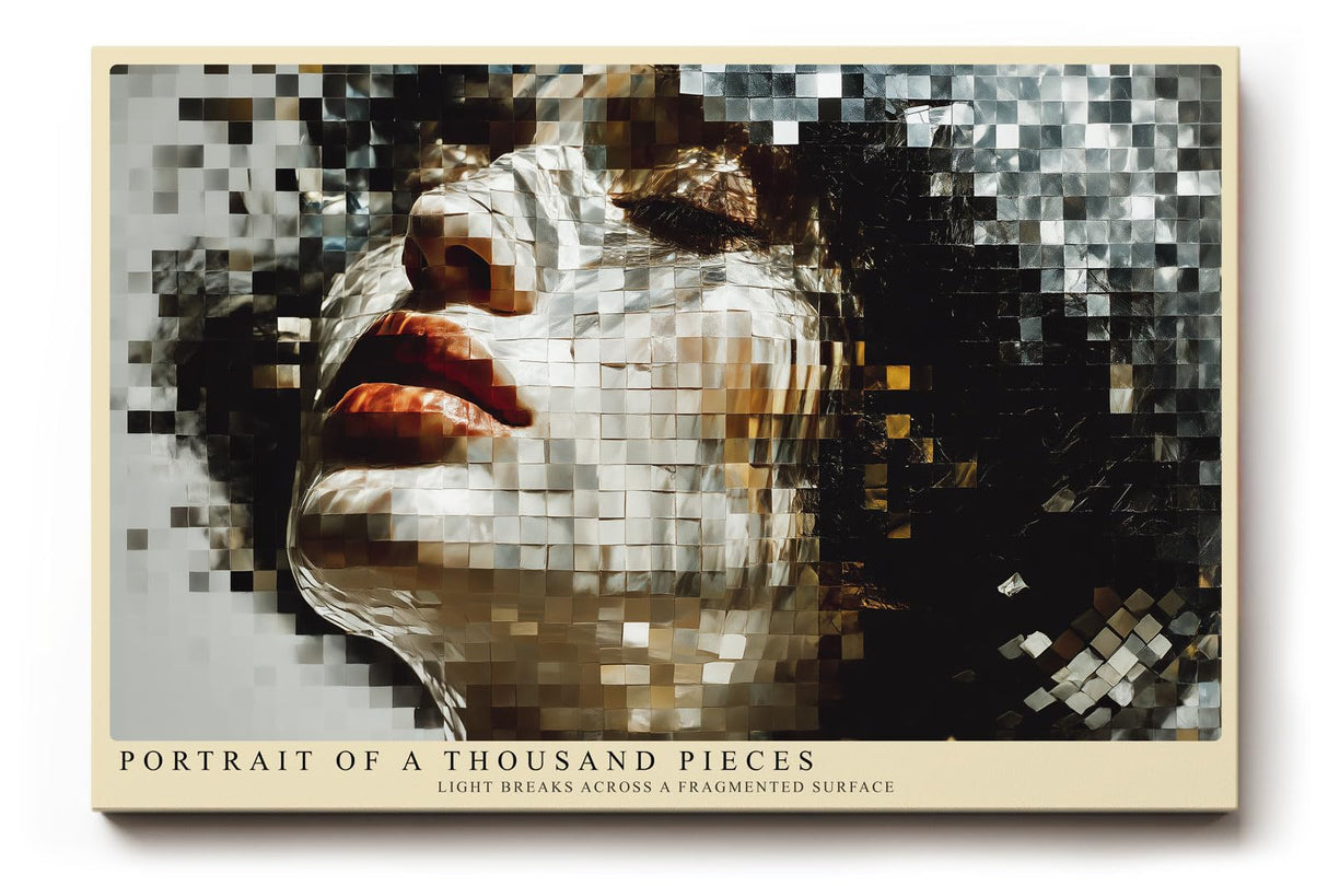 Paul Sinus Wandbild 120x80cm Frauenportrait Mosaik modern beige schwarz digitale Kunst Kunstdruck grosses Kunstbild stilvolle Wanddekoration fuer Wohnzimmer Büro Flur