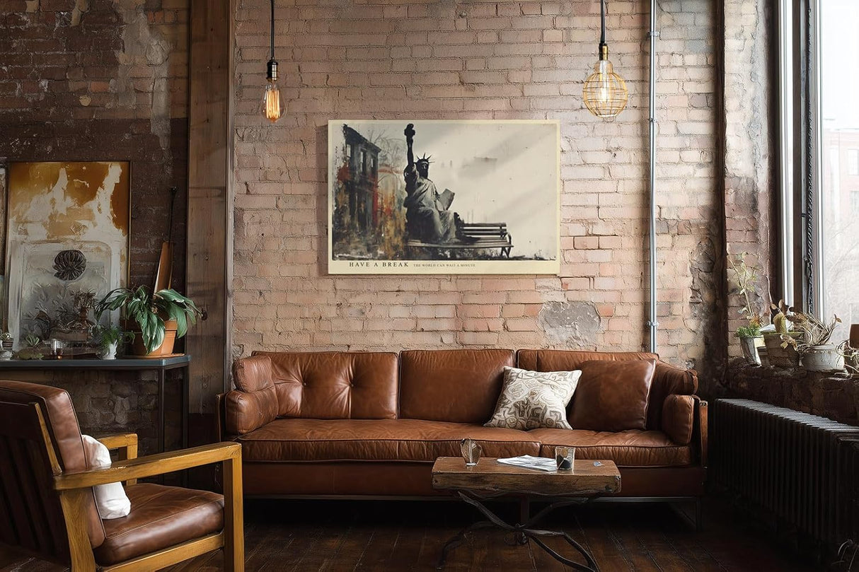 Paul Sinus Wandbild 120x80cm Freiheitsstatue Moderne Stadt Kunst LeinWandbild 120x80cm New York Szene Wanddekoration