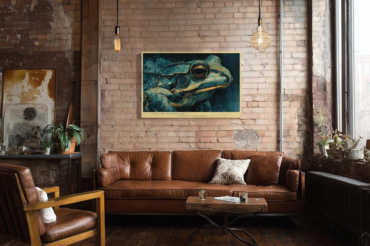Paul Sinus Wandbild 120x80cm Frosch Nahaufnahme moderne Tierkunst blau gold Illustration Wanddekoration fuer Wohnzimmer Büro