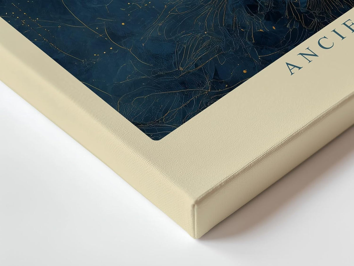 Paul Sinus Wandbild 120x80cm Frosch Portrait mystische Tierkunst blau gold moderne Illustration Wanddekoration fuer Wohnzimmer Büro