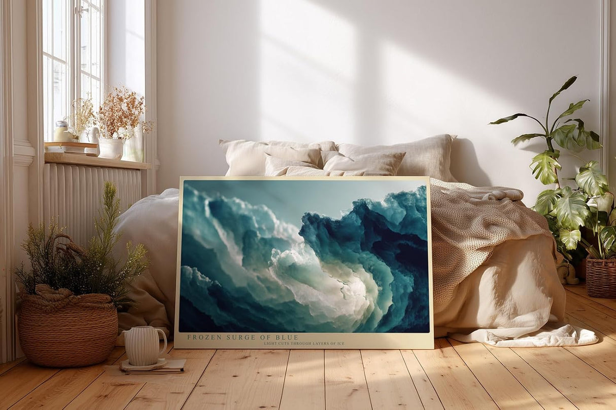 Paul Sinus Wandbild 120x80cm Frozen Surge of Blue Abstrakte Eis und Wasser Struktur Kunst Modernes Natur Wandbild 120x80cm fuer Wohnzimmer und Büro