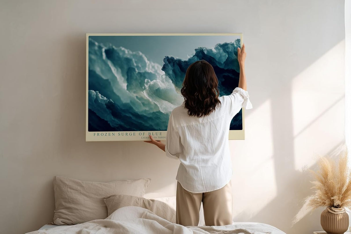 Paul Sinus Wandbild 120x80cm Frozen Surge of Blue Abstrakte Eis und Wasser Struktur Kunst Modernes Natur Wandbild 120x80cm fuer Wohnzimmer und Büro