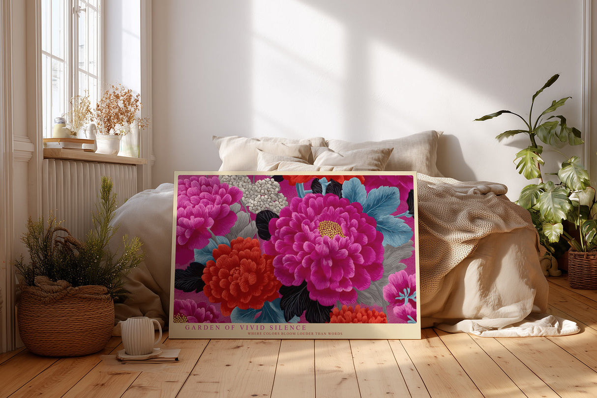 Paul Sinus Wandbild Garden of Vivid Silence Bold Floral Harmony in Vibrant Red and Pink Beauty