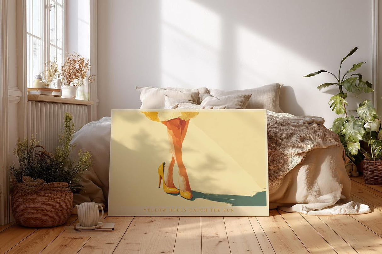 Paul Sinus Wandbild 120x80cm Gelbe High Heels elegante Fashion Illustration mit sonnigem Farbton