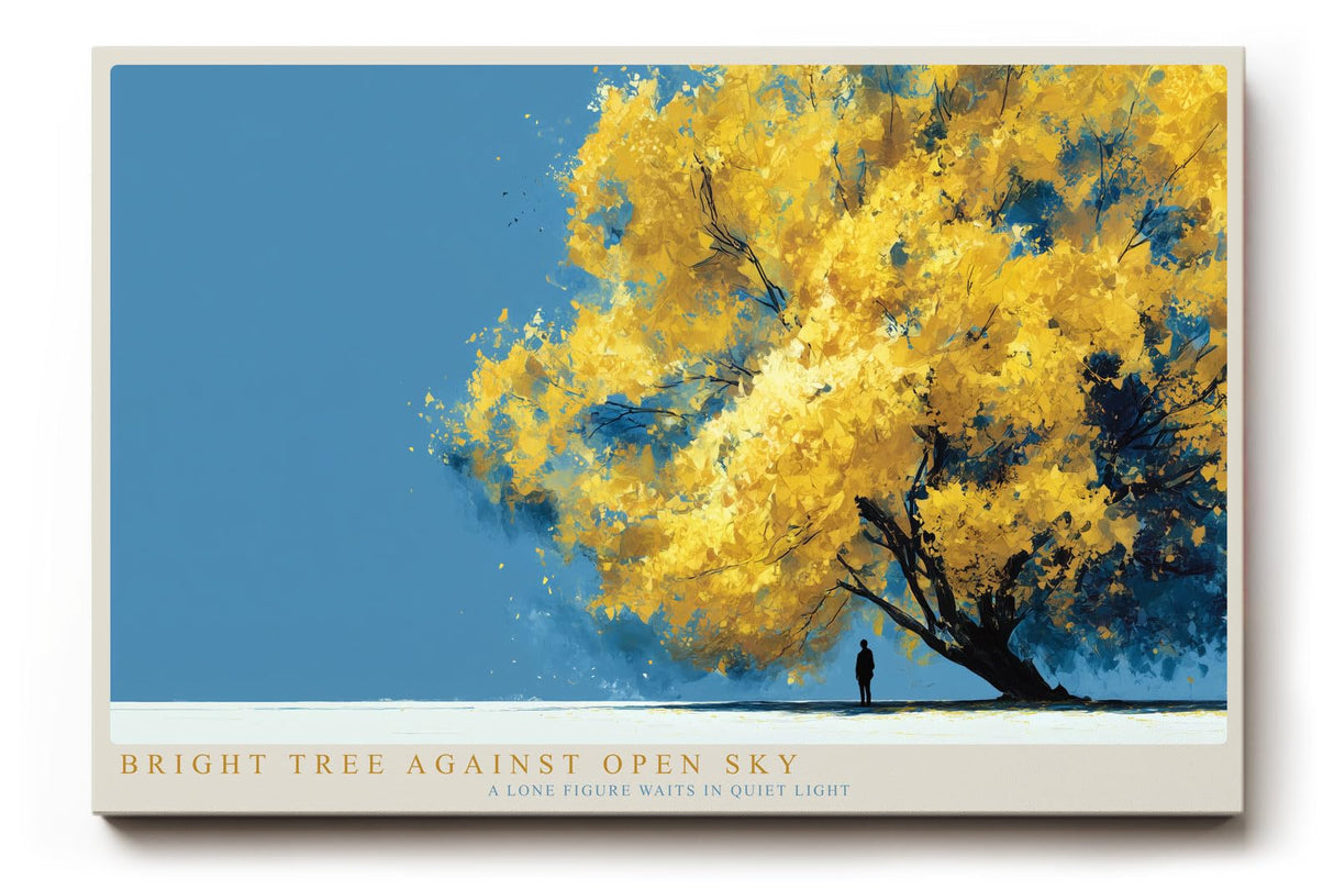 Paul Sinus Wandbild 120x80cm Gelber Baum unter blauem Himmel moderne Natur Illustration stilvolle Landschaft Wanddekoration