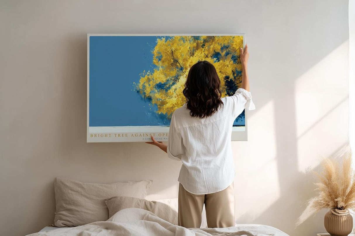 Paul Sinus Wandbild 120x80cm Gelber Baum unter blauem Himmel moderne Natur Illustration stilvolle Landschaft Wanddekoration