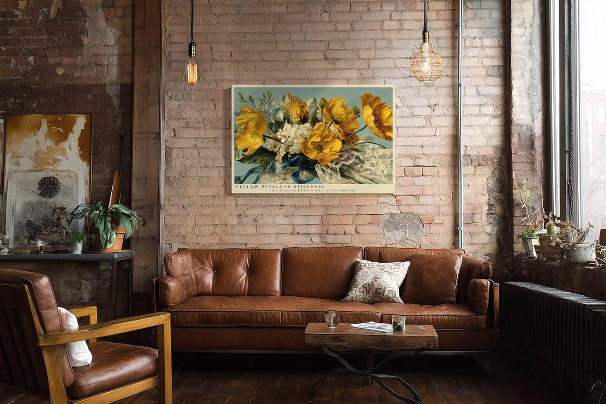 Paul Sinus Wandbild 120x80cm Gelber Blumenstrauss Stillleben Kunst in warmen Naturfarben fuer Wohnzimmer Schlafzimmer und Esszimmer