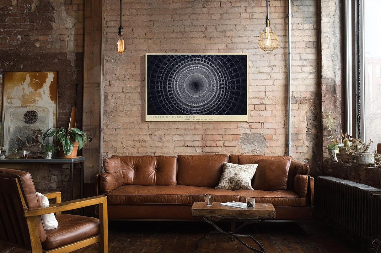 Paul Sinus Wandbild 120x80cm geometrisches Mandala abstrakte Linienkunst schwarz weiss modernes Design Wanddekoration fuer Wohnzimmer Büro