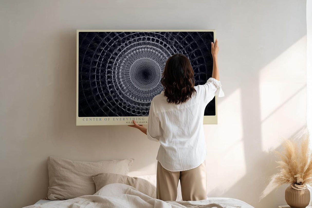 Paul Sinus Wandbild 120x80cm geometrisches Mandala abstrakte Linienkunst schwarz weiss modernes Design Wanddekoration fuer Wohnzimmer Büro
