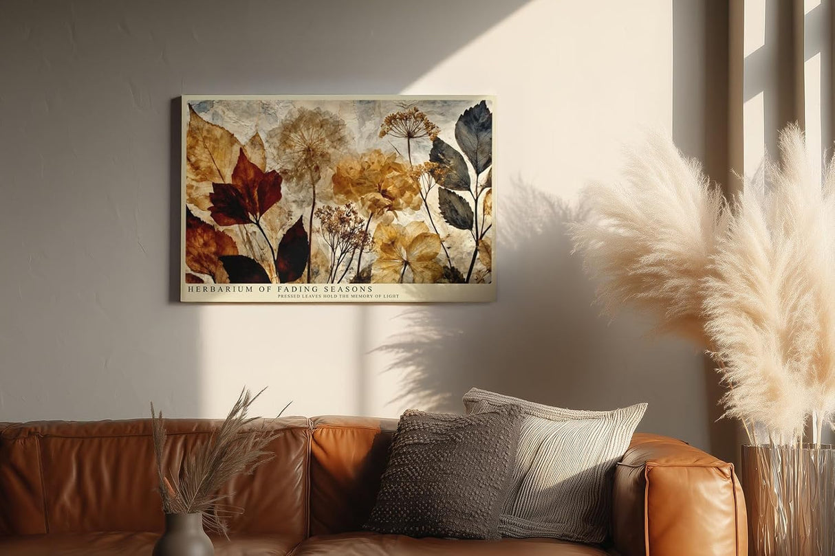 Paul Sinus Wandbild 120x80cm Gepresste Blumen und Blaetter Botanische Collage Natur Kunstmotiv Vintage Pflanzen Illustration