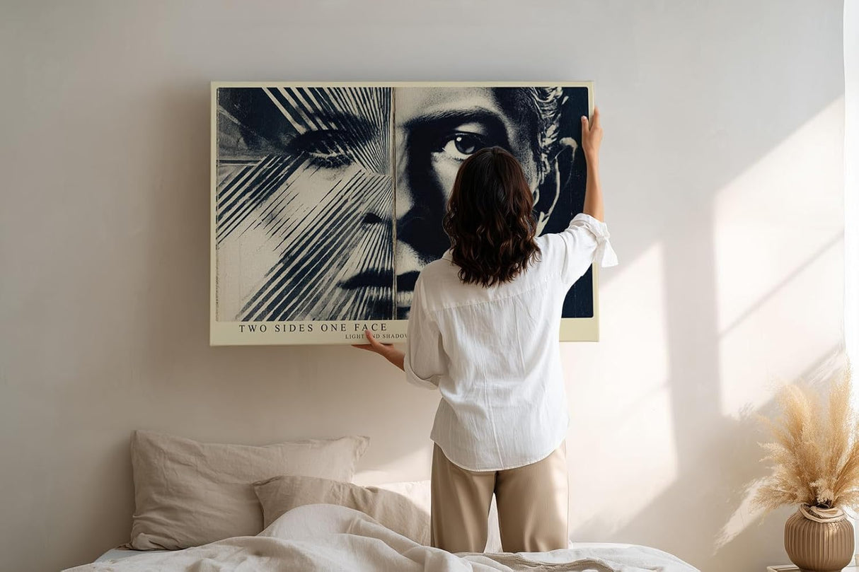 Paul Sinus Wandbild 120x80cm Gesicht Licht Und Schatten Moderne Portraitkunst LeinWandbild 120x80cm Grafische Wanddekoration