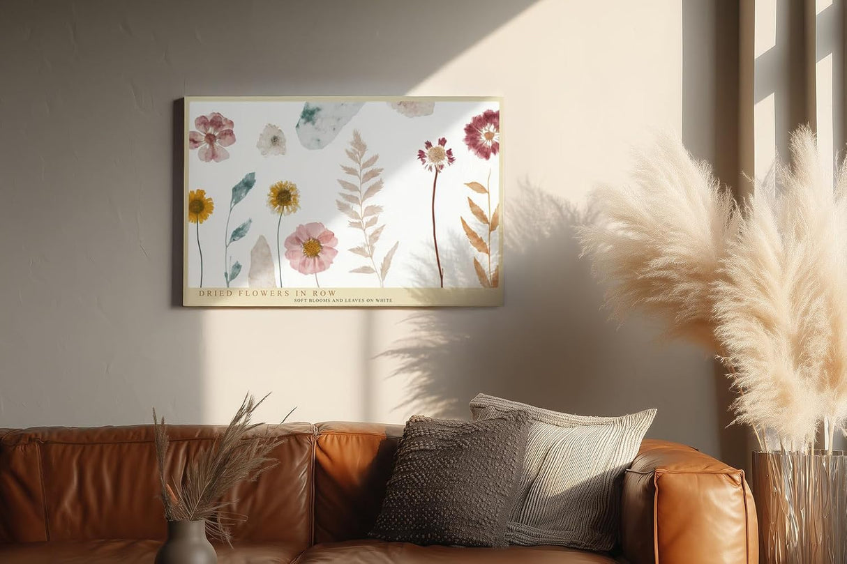 Paul Sinus Wandbild 120x80cm getrocknete Blumen botanische Illustration moderne Naturkunst Pastellfarben Kunstdruck stilvolle Wanddekoration fuer Wohnzimmer Schlafzimmer