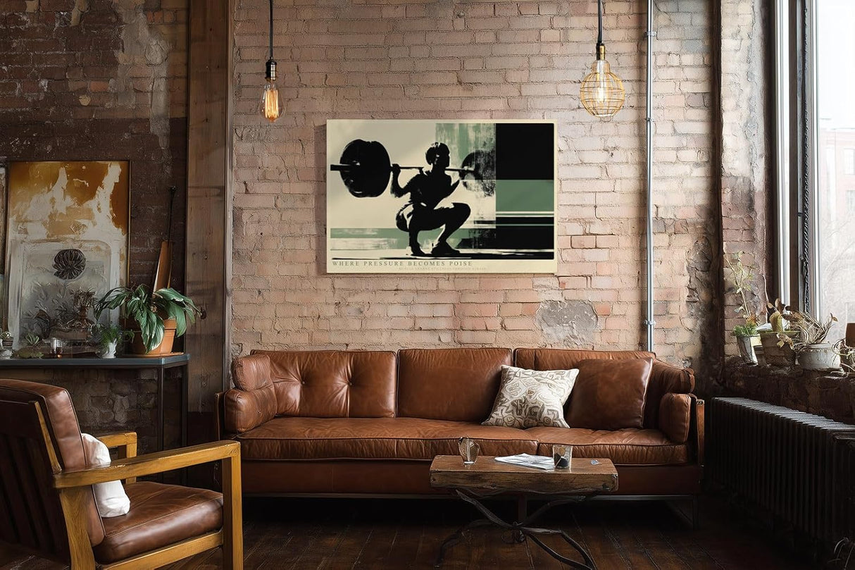 Paul Sinus Wandbild 120x80cm Gewichtheber in Kniebeuge moderne Fitness Kunst mit kraftvoller Bewegung