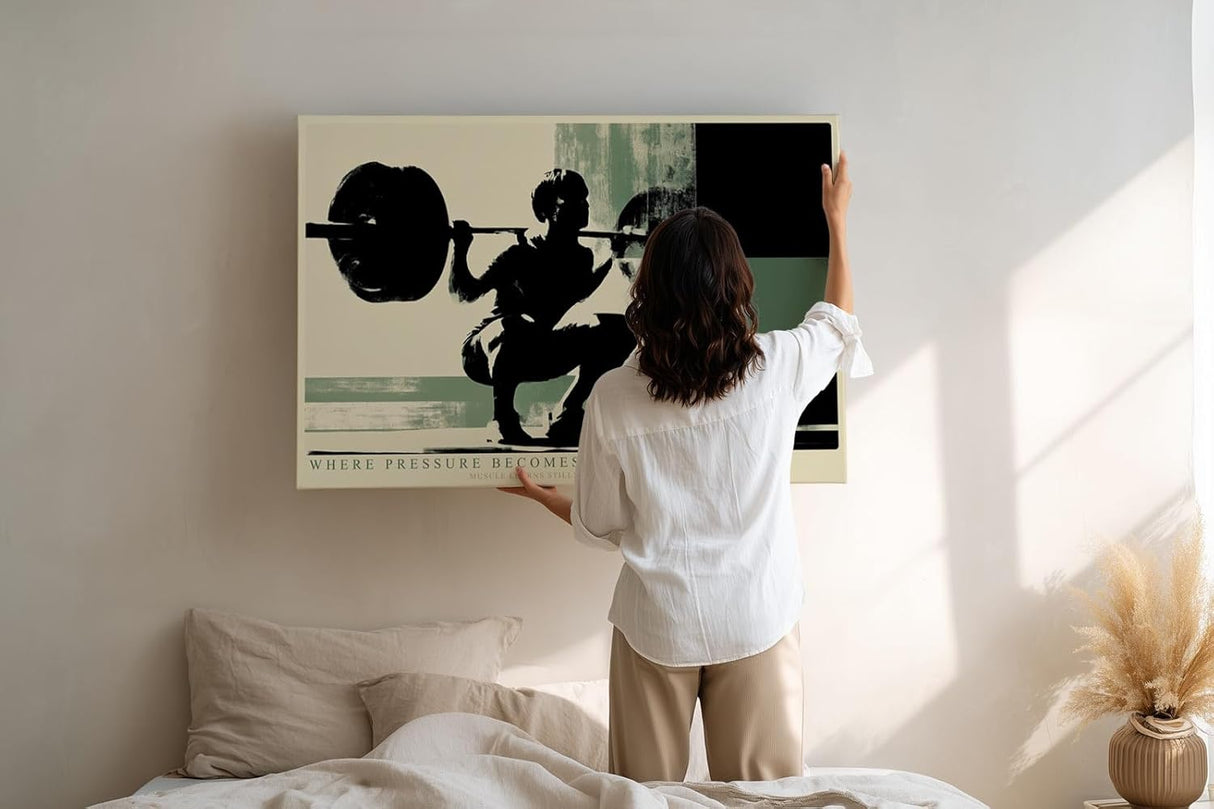 Paul Sinus Wandbild 120x80cm Gewichtheber in Kniebeuge moderne Fitness Kunst mit kraftvoller Bewegung