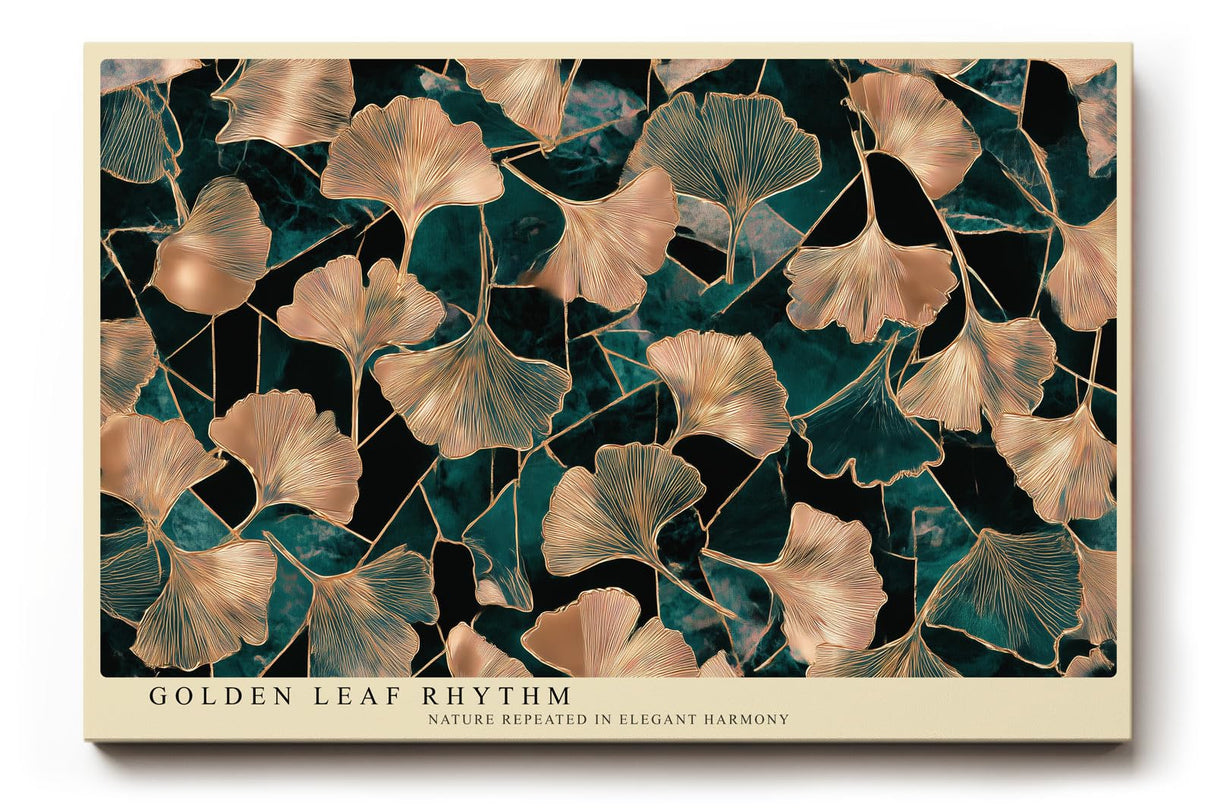 Paul Sinus Wandbild 120x80cm Ginkgo Blaetter gold gruen botanische Naturkunst elegantes Blattmuster moderne Wanddekoration fuer Wohnzimmer Büro