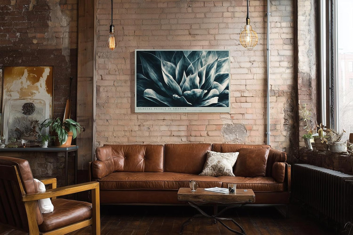 Paul Sinus Wandbild 120x80cm Glacial Petals in Shadow Abstrakte Bluetenstruktur in Blau Moderner Natur Kunststil fuer Wohnzimmer Schlafzimmer und Büro