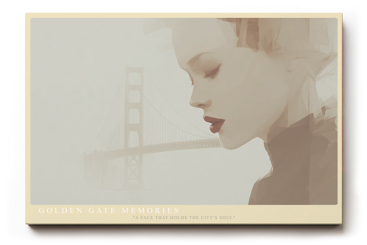 Paul Sinus Wandbild Golden Gate Memories elegantes Porträtmotiv mit Brücke und Frau in sanften Farbtönen für moderne Räume mit urbaner Ruhe und Stilbewusstsein