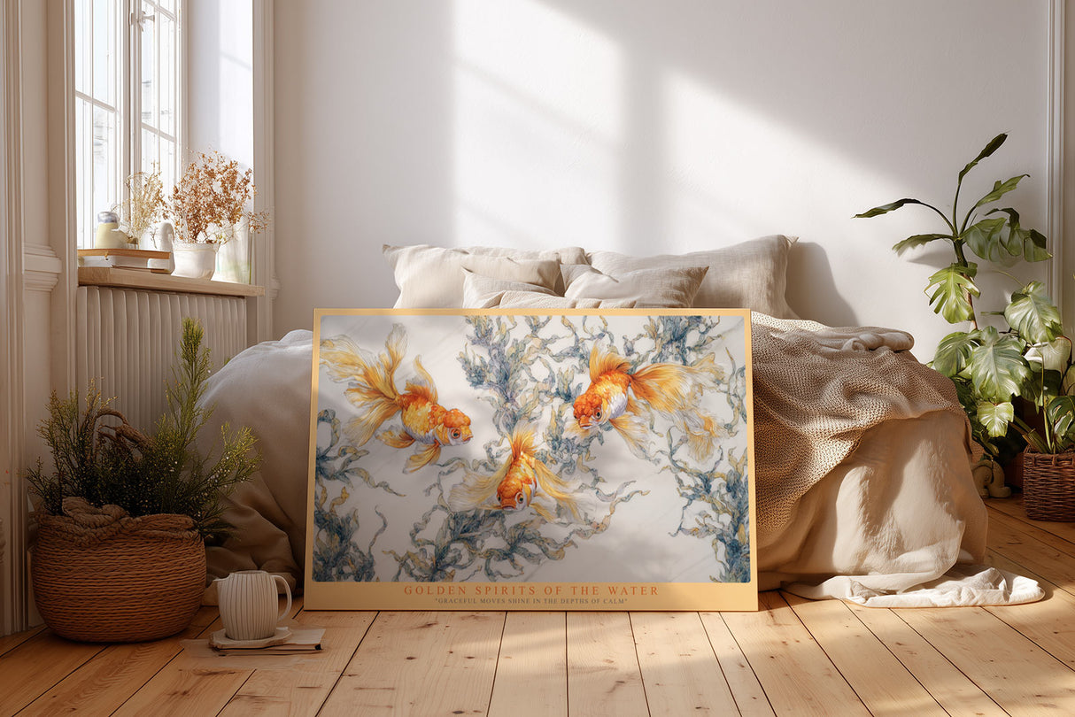 Paul Sinus Wandbild Golden Spirits of the Water poetisches Tiermotiv mit goldenen Fischen und sanften Wasserpflanzen