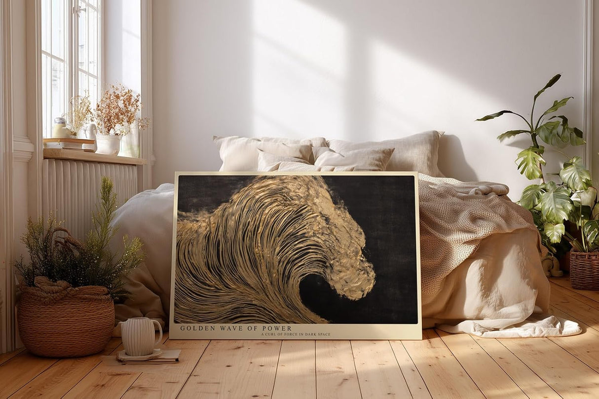 Paul Sinus Wandbild 120x80cm Goldene Kraftwelle – Dramatische abstrakte Meereskunst mit luxuriösen Goldstrukturen