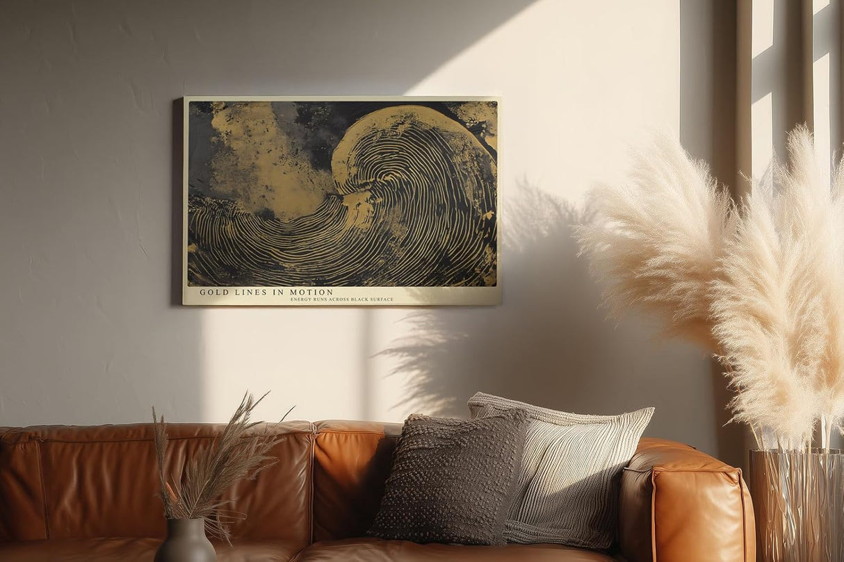 Paul Sinus Wandbild 120x80cm Goldene Linien der Welle – Moderne abstrakte Ozeankunst mit luxuriösen Goldstrukturen