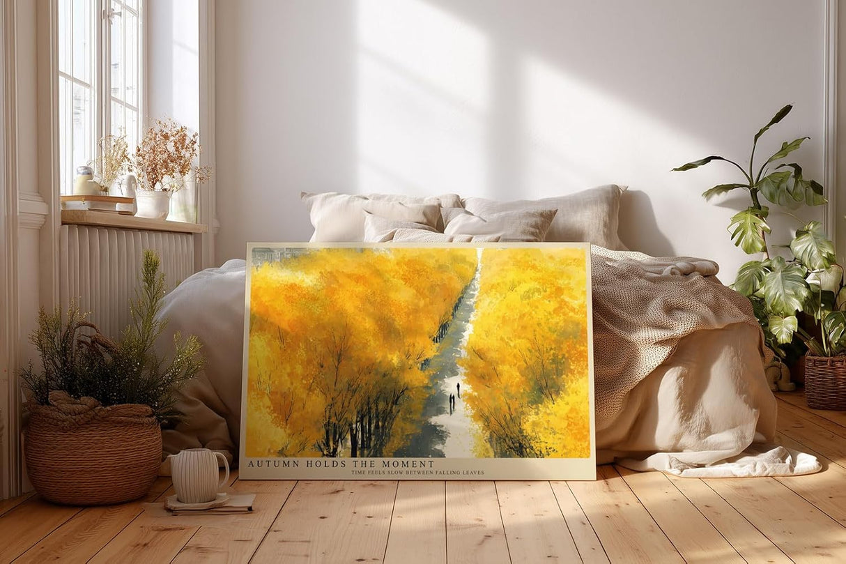 Paul Sinus Wandbild 120x80cm goldener Herbstwald Landschaft Kunst gelbe Bäume moderner Naturstil Flur